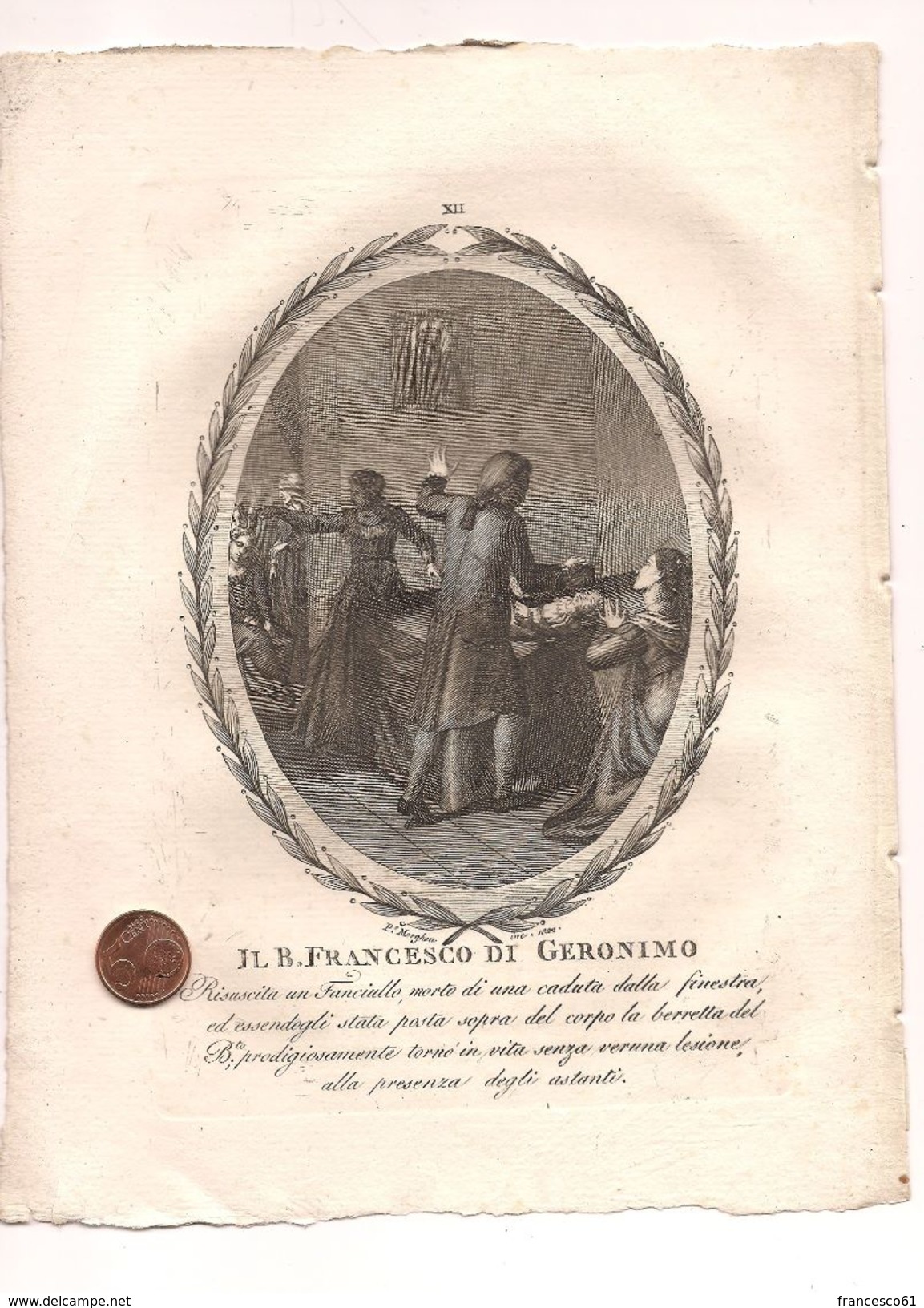 $3-5520 Incisione Morghen 1822 Beato Francesco Da Geronimo - Ex Libris