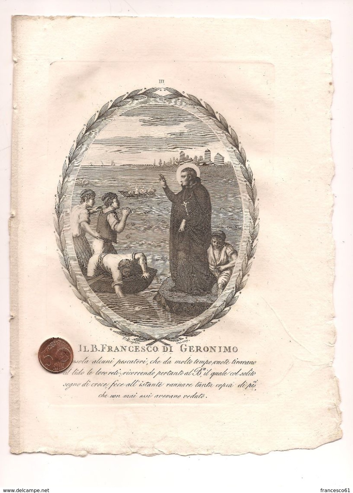 $3-5521 Incisione Morghen 1809 Beato Francesco Da Geronimo - Exlibris