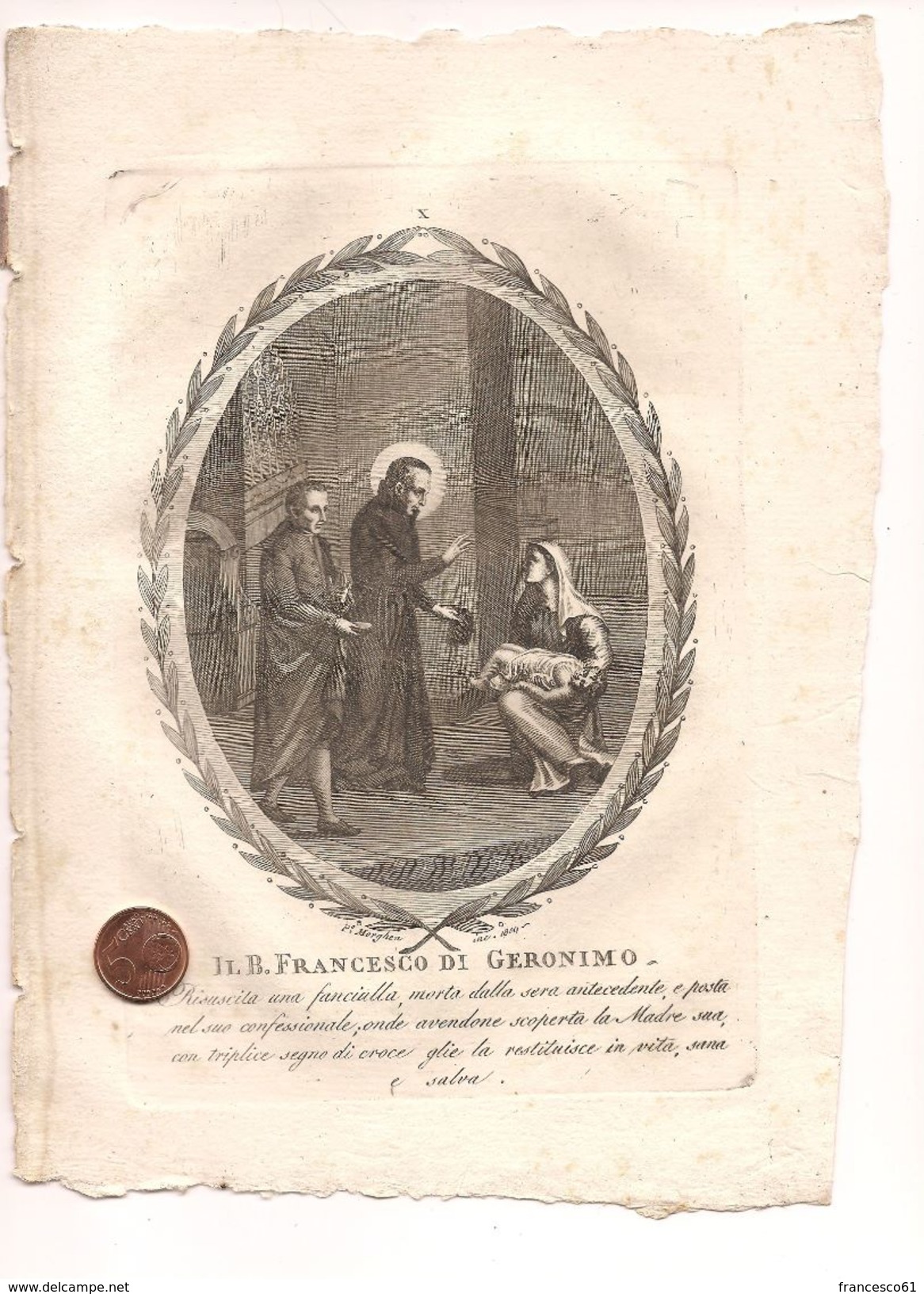 $3-5523 Incisione Morghen 1809 Beato Francesco Da Geronimo - Andere & Zonder Classificatie