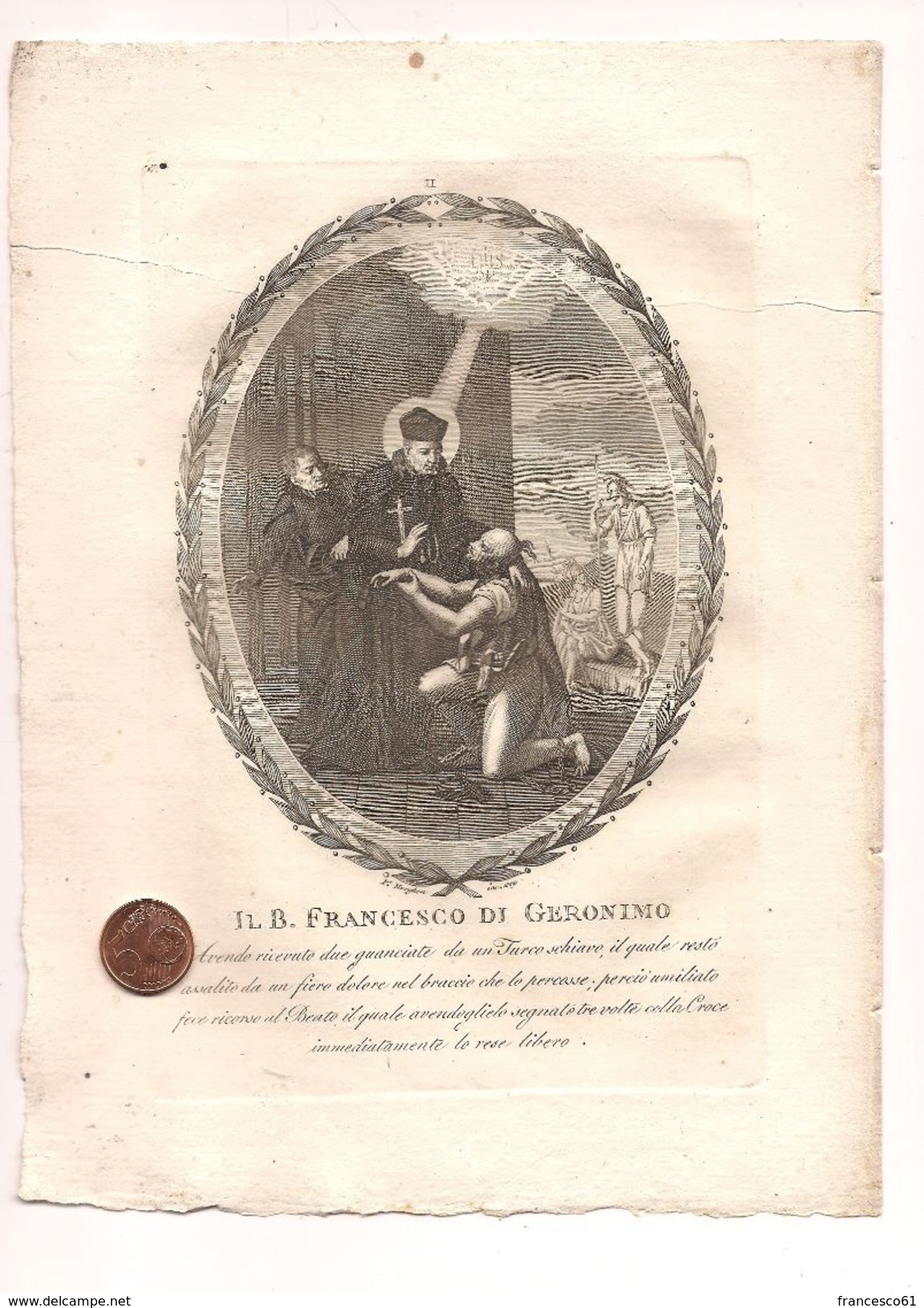 $3-5524 Incisione Morghen 1809 Beato Francesco Da Geronimo - Personajes