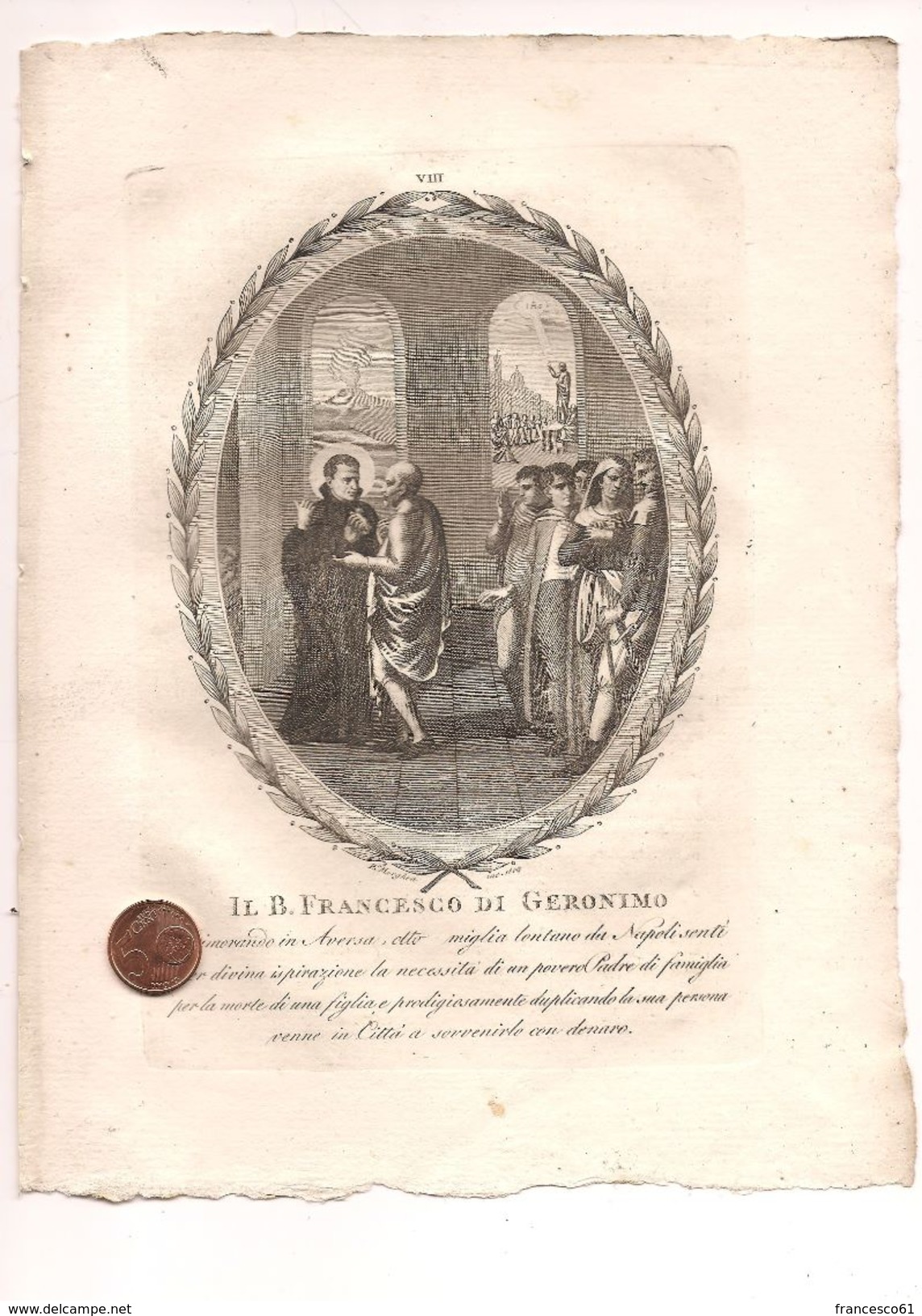 $3-5525 Incisione Morghen 1809 Beato Francesco Da Geronimo - Personnages