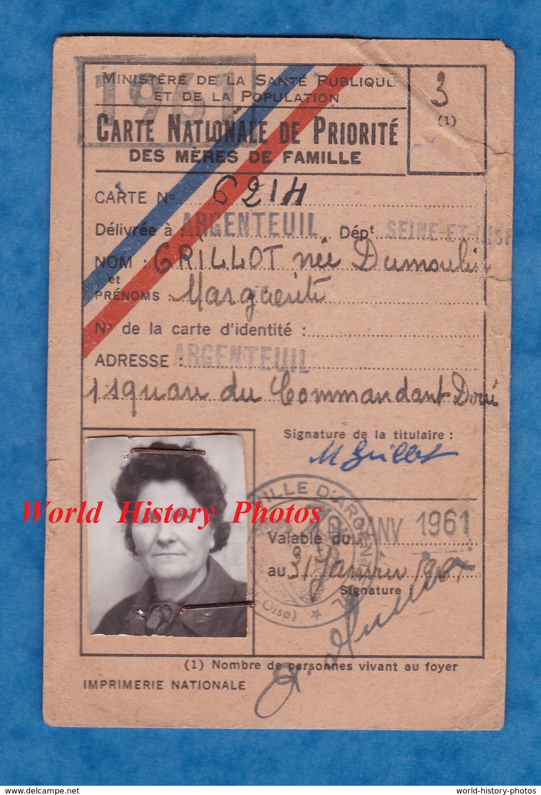 Document Ancien - Carte Nationale De Priorité Des Mères De Famille - ARGENTEUIL - 1961 - Exlibris