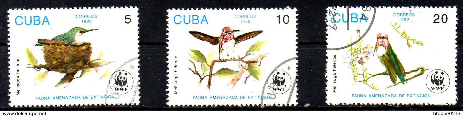 CUBA. N°3224-6 Oblitérés De 1992. WWF Oiseau-mouche. - Segler & Kolibris