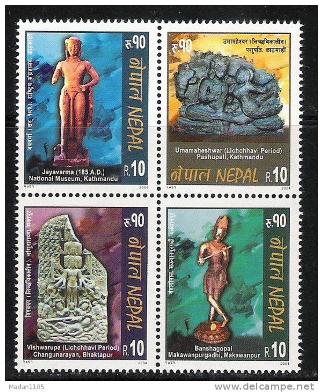 NEPAL 2004  Sculpture Serie, Yvert 771/74, 4v Complete, Setenant  Block,  MNH(**), - Altri & Non Classificati