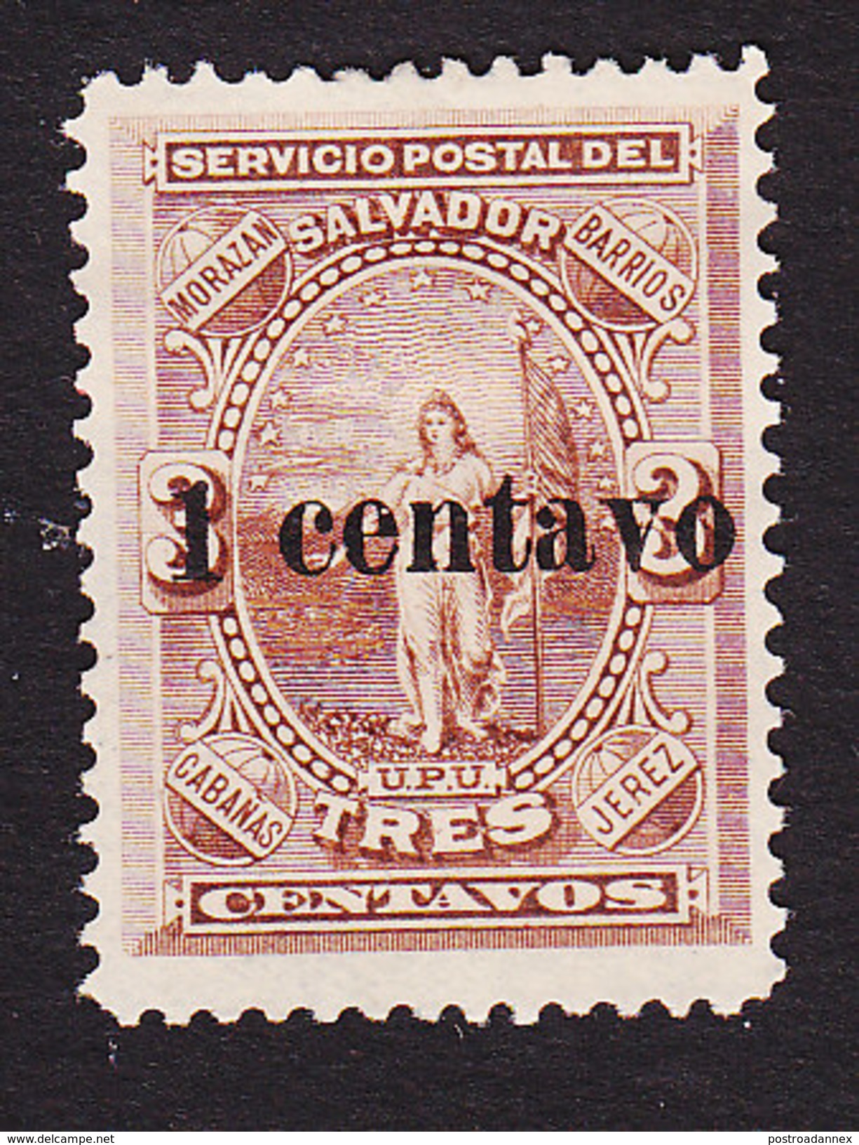 El Salvador, Scott #25, Mint No Gum, Figure Of El Salvador Surcharged, Issued 1889 - Salvador