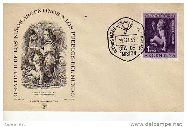 GRATITUD DE LOS NIÑOS ARGENTINOS CON LOS PUEBLOS DEL MUNDO PEINTURE LEONARDO DA VINCI  FDC  ARGENTINA   OHL - Cartas & Documentos