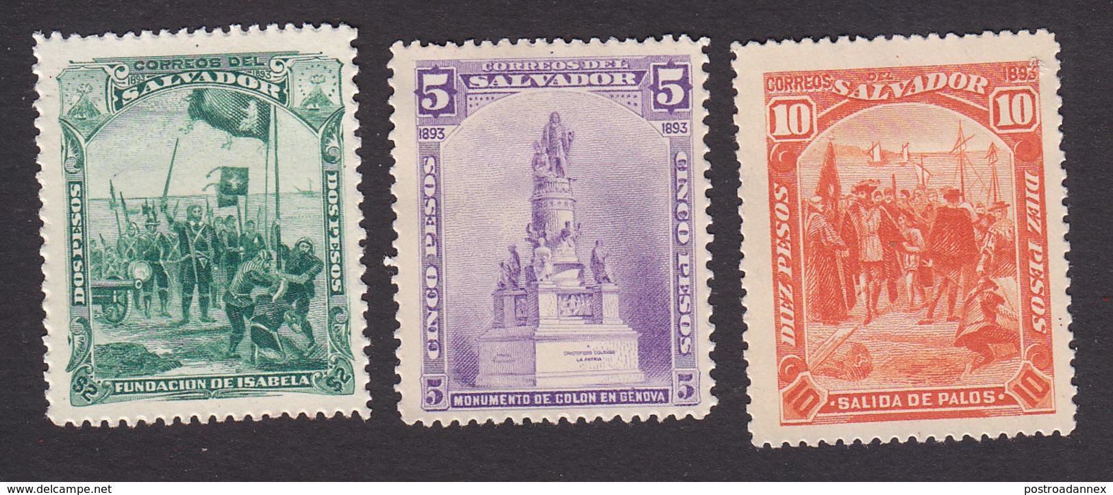 El Salvador, Scott #86-88, Mint No Gum, Discoveries By Columbus, Issued 1893 - El Salvador