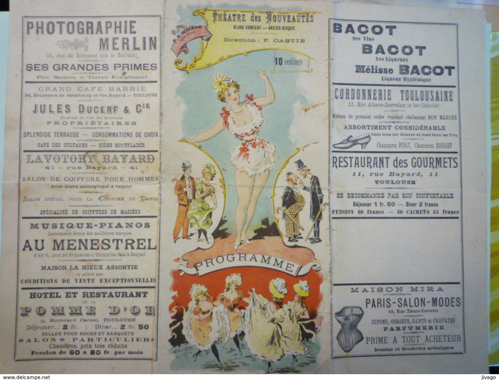 TOULOUSE  -  THEÂTRE Des NOUVEAUTES  :  PROGRAMME  1900    - Cioccolato