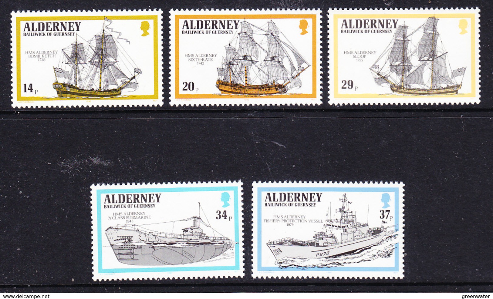 Alderney 1990 Battle Ships 5v ** Mnh (ALD114) - Alderney