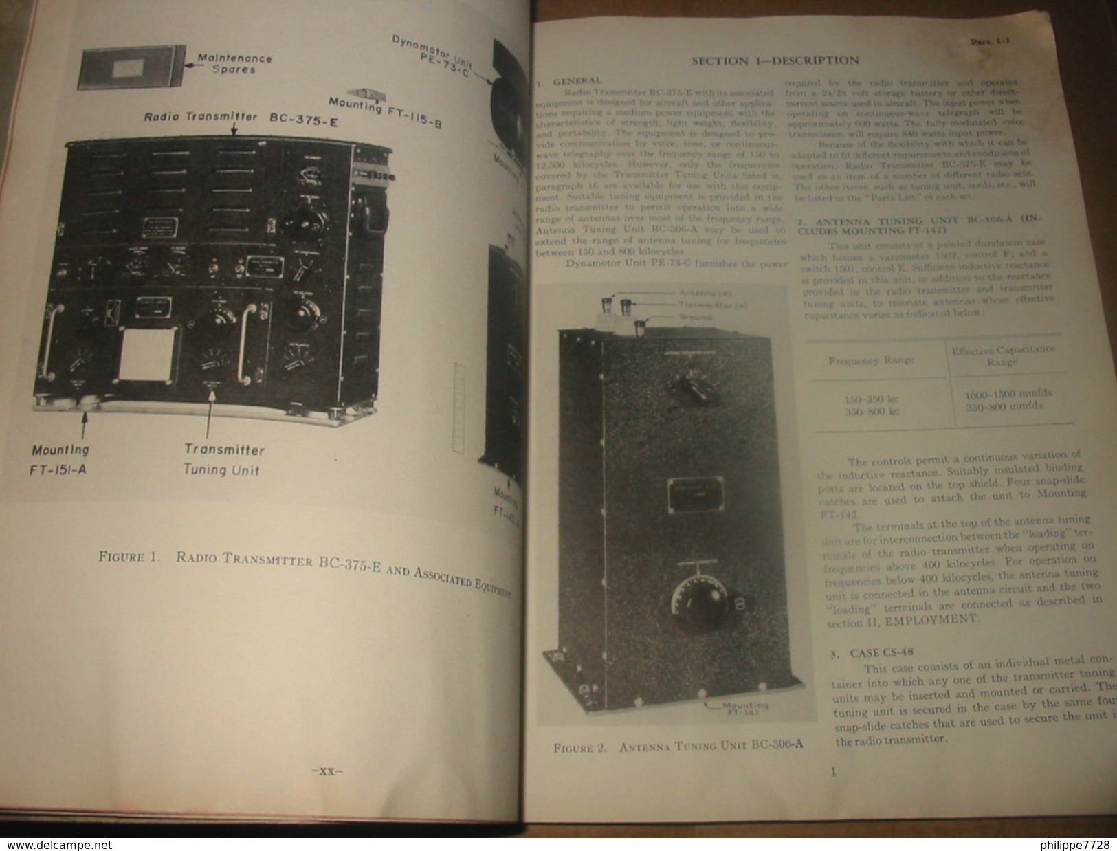 Livret authentique Opération and Maintenance RADIO TRANSMITTER BC-375-E  ARMY AIR FORCES 5 Janvier 1943