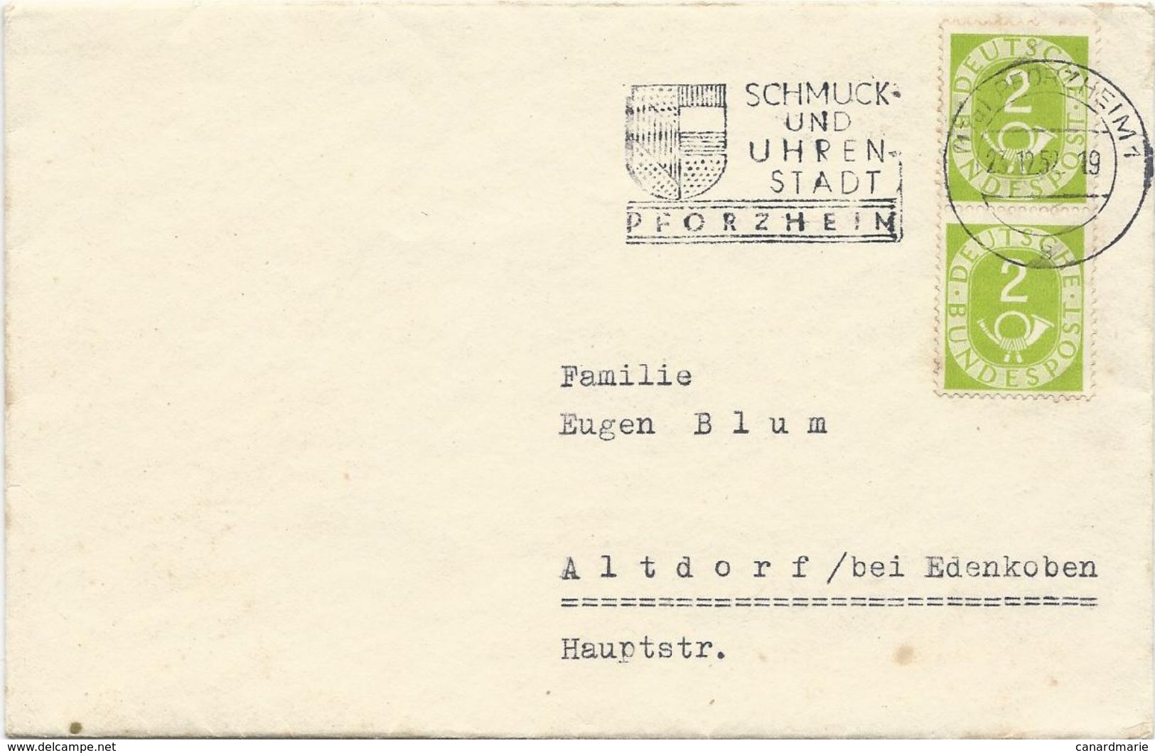 LETTRE 1952 AVEC 2 TIMBRES POSTHORN - Briefe U. Dokumente