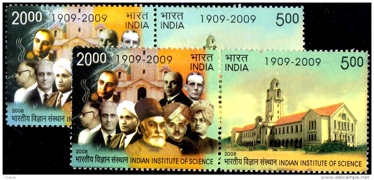 INDIAN INSTT OF SCIEENCE-2X SETENANT PAIRS-ERROR-COLOR VARIETY-INDIA-2008-SCARCE-MNH-J1-12 - Plaatfouten En Curiosa