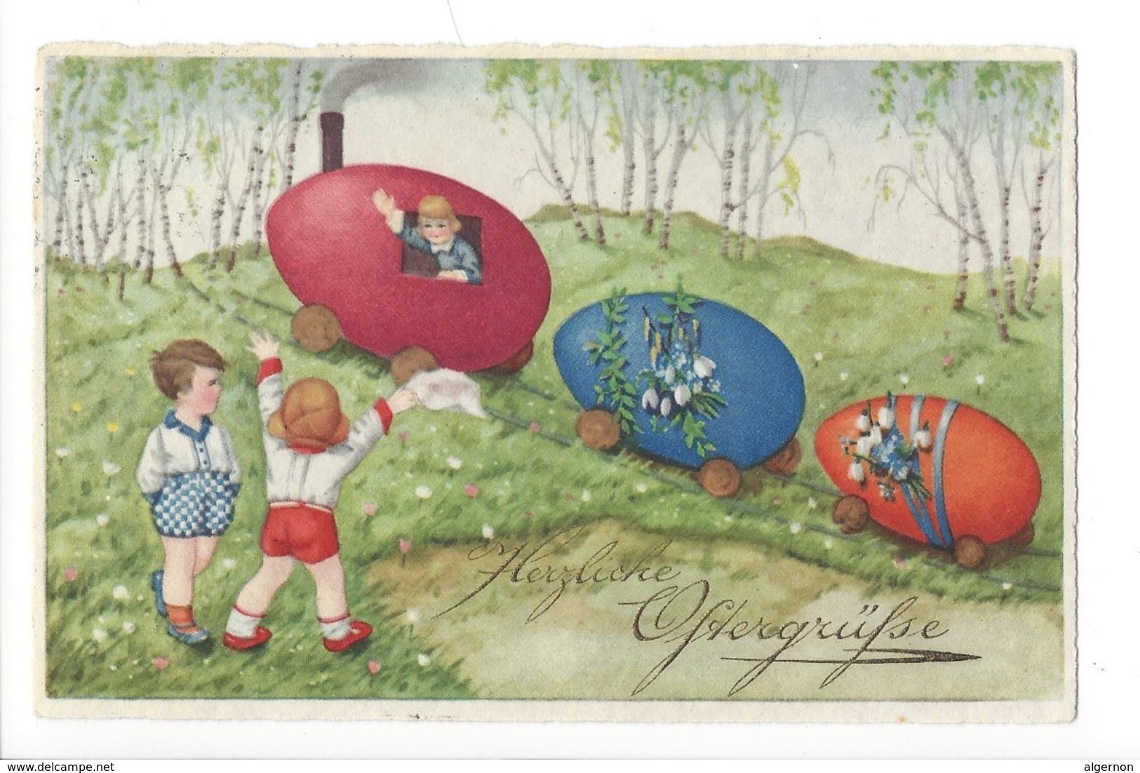 16942 - Herzliche Ostergrüsse Petit Train Oeufs Et Enfants - Pâques