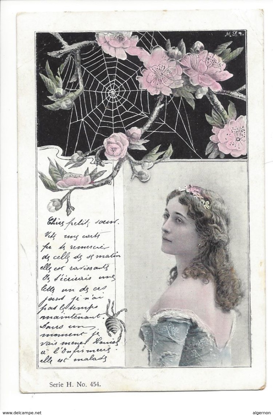 16944 - Belle Femme Et Toile Araignée Fleurie Serie H N° 454 Envoyée 1900 - Femmes