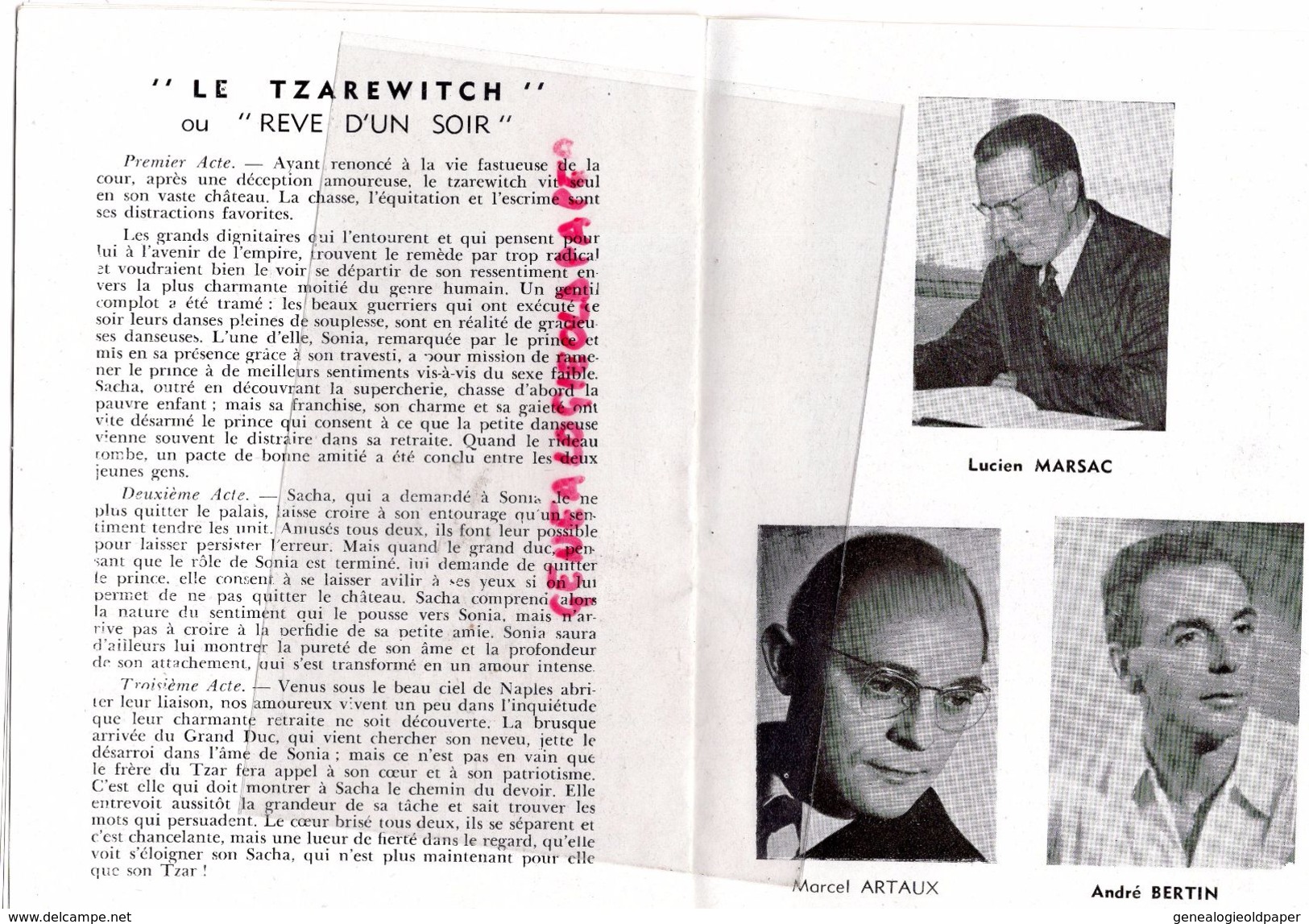 83- TOULON- PROGRAMME CIE GEORGES MAZAURIC-1952-YVONNE DARRIES-COLETTE ROBERT-LE TZAREWITCH -FRANZ LEHAR-ROBERT ROIBIN