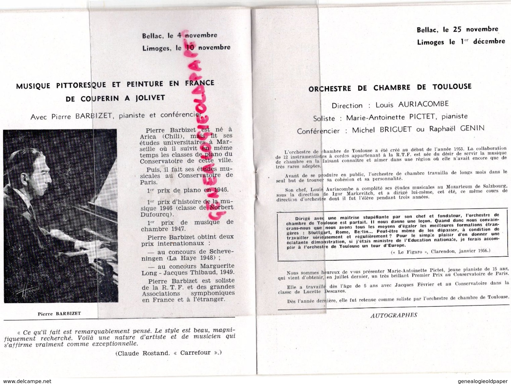 87 - LIMOGES- PROGRAMME JEUNESSES MUSICALES FRANCE-BELLAC-RENE NICOLY-1957-1958-SEVILLA-CIROULNIK-HISTOIRE DU SOLDAT- - Programs