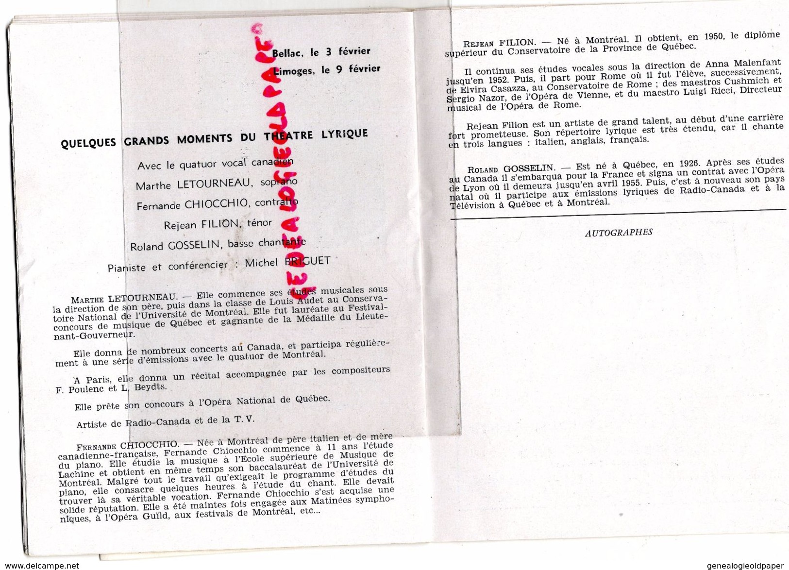 87 - LIMOGES- PROGRAMME JEUNESSES MUSICALES FRANCE-BELLAC-RENE NICOLY-1957-1958-SEVILLA-CIROULNIK-HISTOIRE DU SOLDAT-