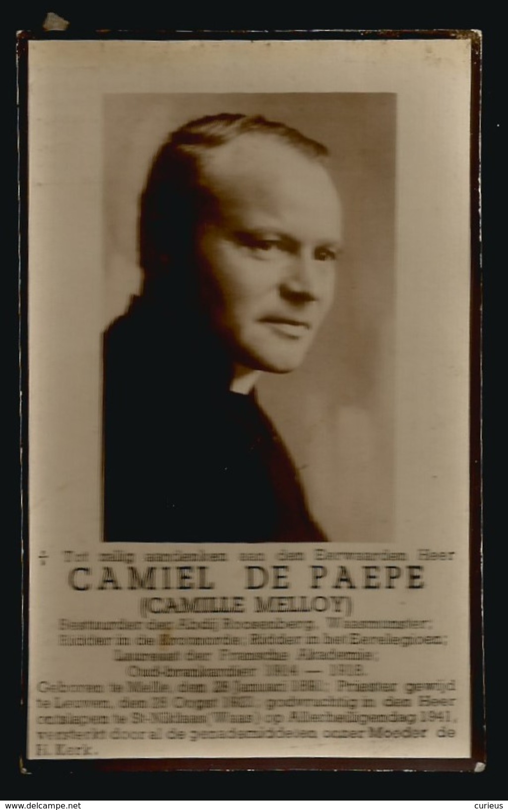 DOODSPRENTJE * CAMIEL DE PAEPE * C. MELLOY * BESTUURDER ABDIJ ROOSENBERG WAASMUNSTER * MELLE 1891 + ST. NIKLAAS-W. 1941 - Images Religieuses