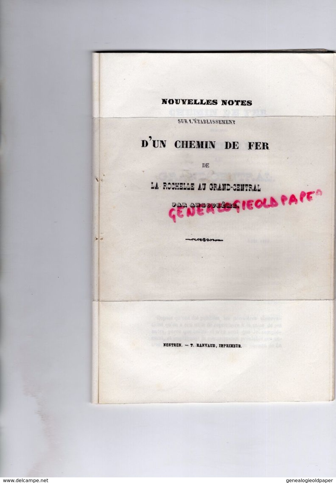 17- OBSERVATIONS SUR ETABLISSEMENT CHEMIN DE FER DE LA ROCHELLE AU GRAND CENTRAL ANGOULEME-MAI 1853- ROCHEFORT-LIMOGES- - Historical Documents