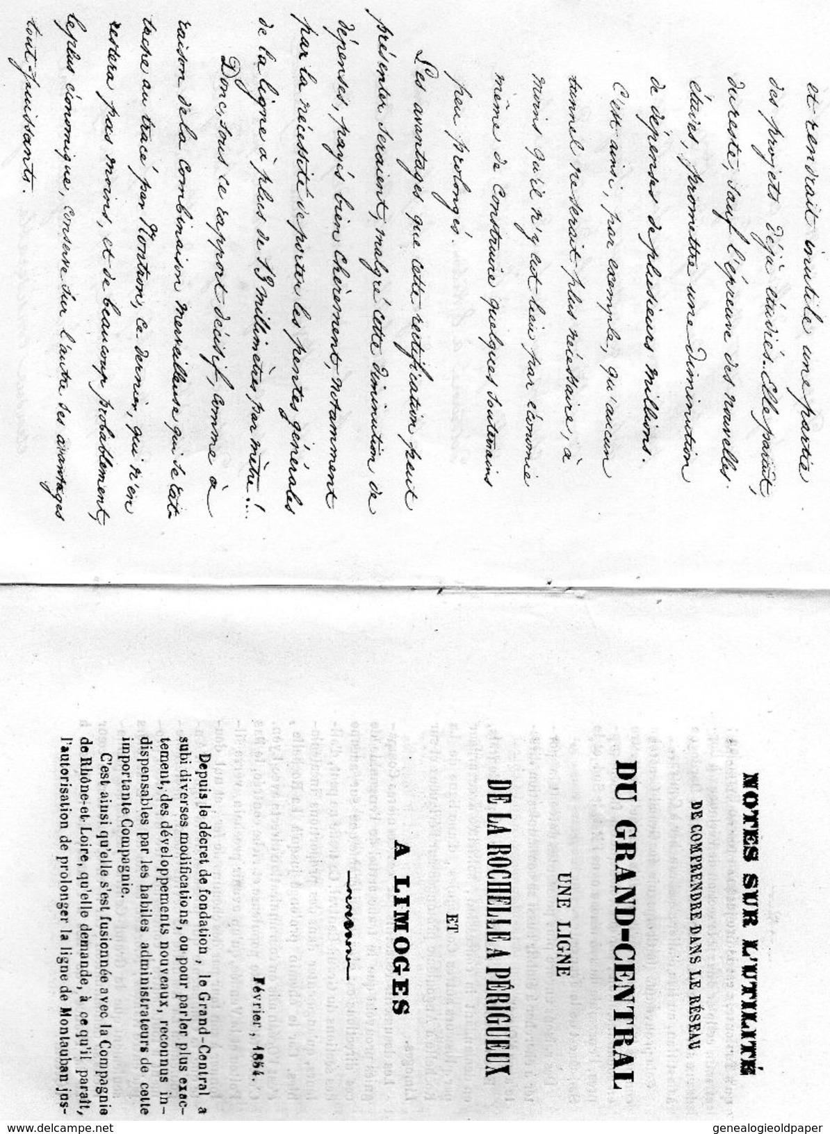17- OBSERVATIONS SUR ETABLISSEMENT CHEMIN DE FER DE LA ROCHELLE AU GRAND CENTRAL ANGOULEME-MAI 1853- ROCHEFORT-LIMOGES- - Historical Documents