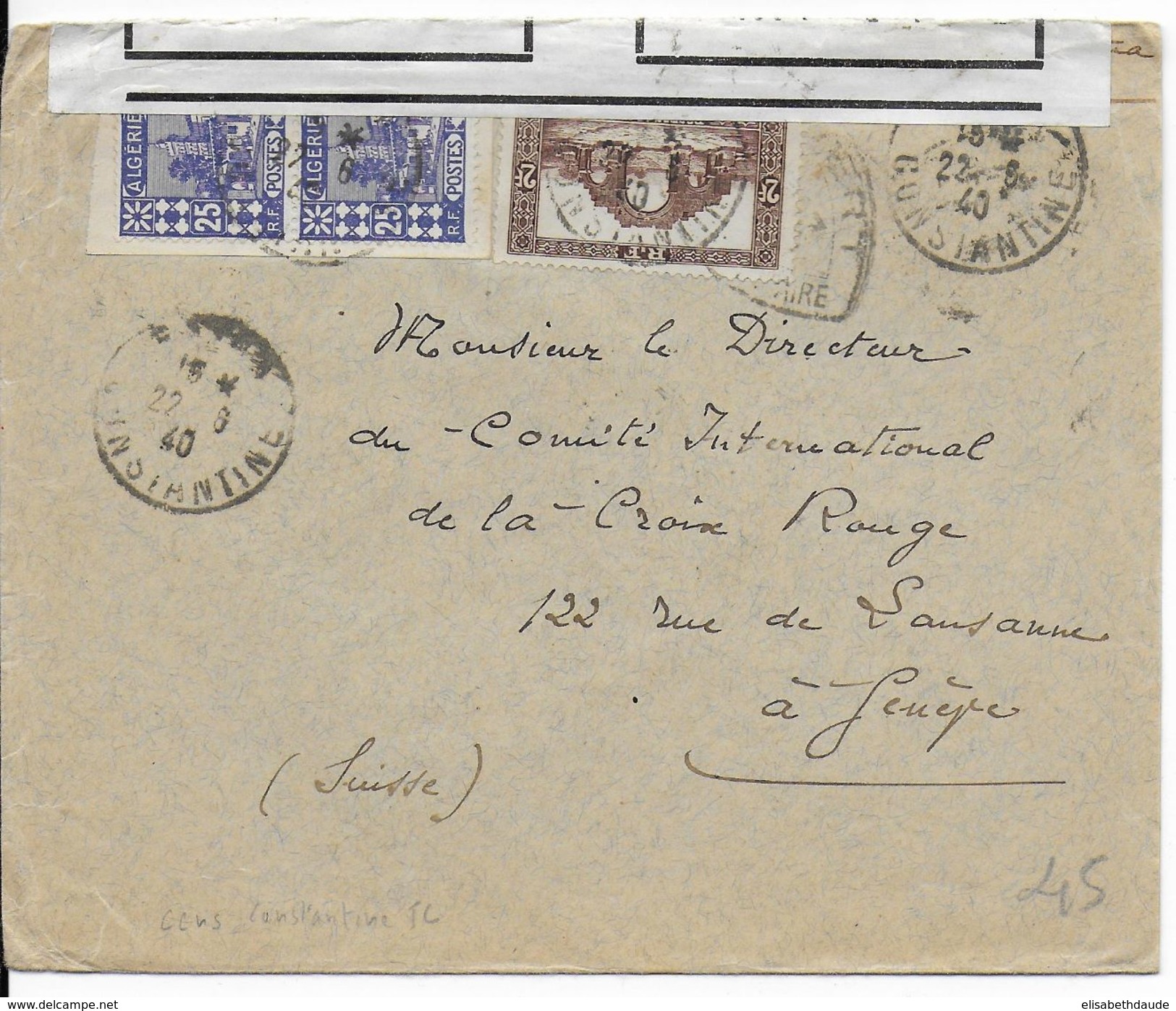 ALGERIE - 1940 - LETTRE De CONSTANTINE Avec CENSURE => GENEVE (SUISSE) - Lettres & Documents