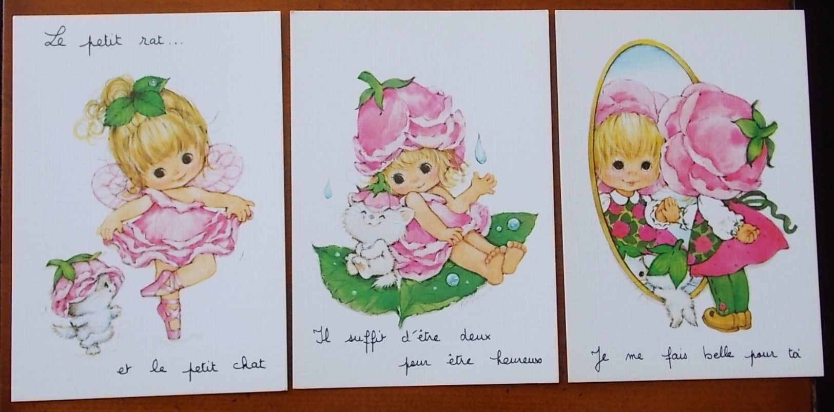 LOT DE 3 CARTES POSTALES NEUVES ILLUSTRES PETITE FILLE ET SON CHATON - Altri & Non Classificati