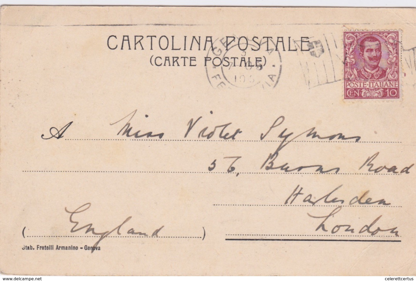 Italy-1905 10 C Brown On Genoa (King Victor Emmanuel Flag Postmark) Postcard Cover To London, Great Britain - Interi Postali