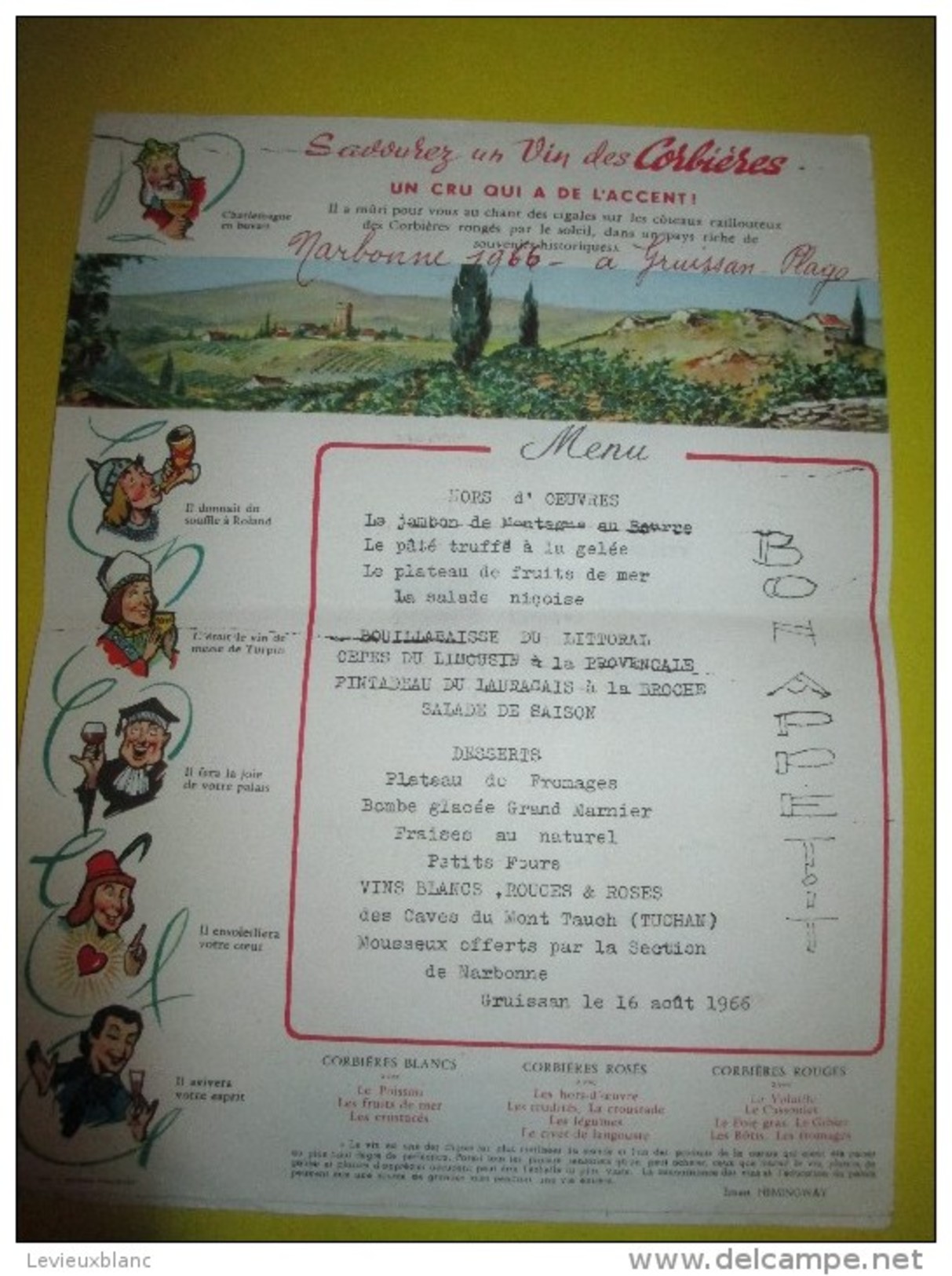 Menu/Corbiéres/ Gruissan Plage / Narbonne/ /1966    MENU58bis - Menus