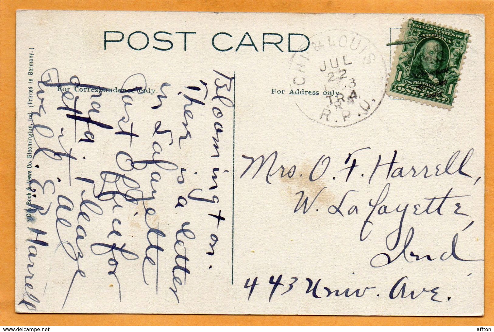 Bloomington Ind 1908 Postcard - Bloomington