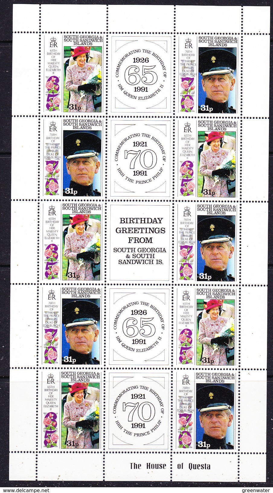 South Georgia 1991 Birthdays 2v+label In Sheetlet ** Mnh (F6524) - Zuid-Georgia