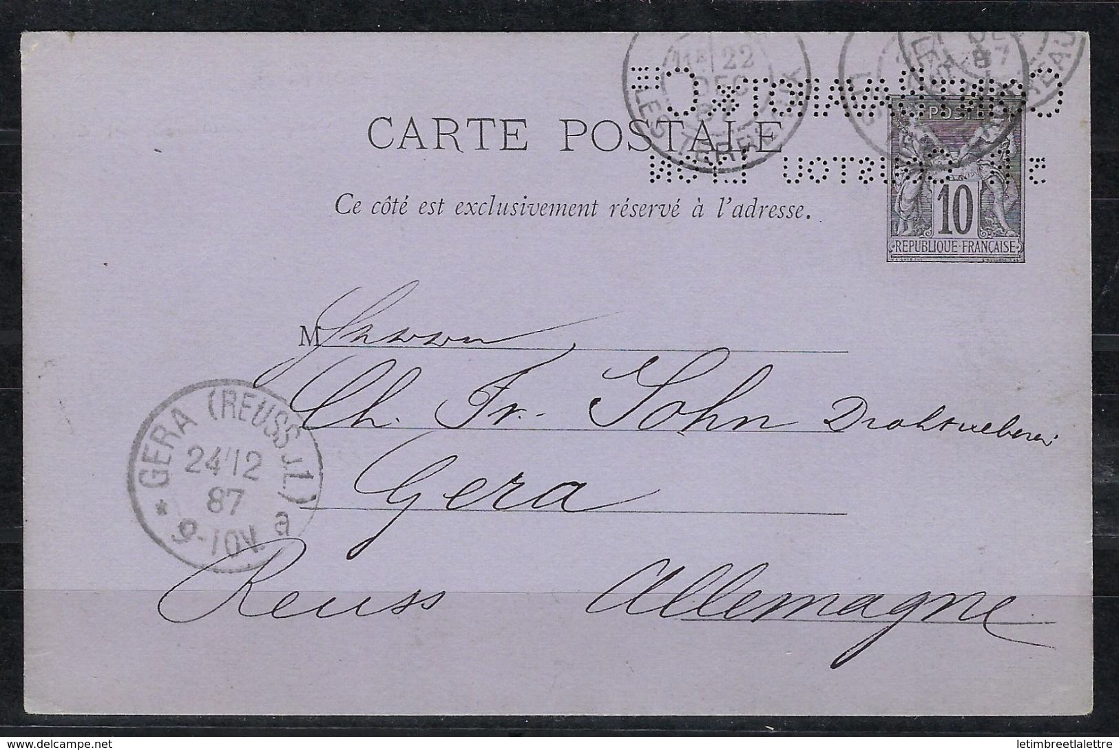 Type Sage, Entier Postal ( Perforé ) Celui Ci Non Répertorié - Autres & Non Classés