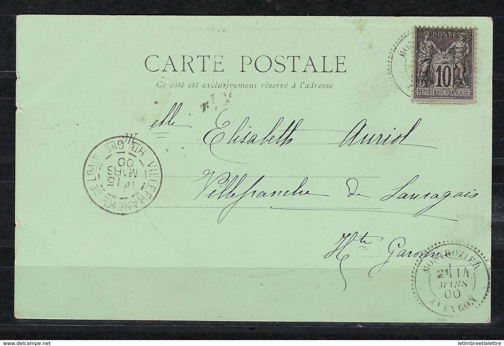 Type Sage, Sur Carte Postale Avec Cachet Type 25 De L'Aveyron ( Mont Rozier ) - 1877-1920: Période Semi Moderne