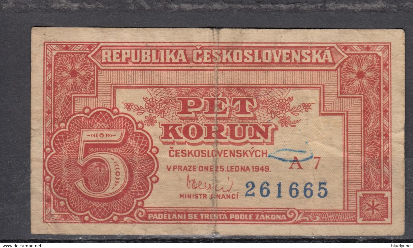 Tschechoslowakei /Ceskoslovenska Banknote 5 Koruna 1949 - Tschechoslowakei