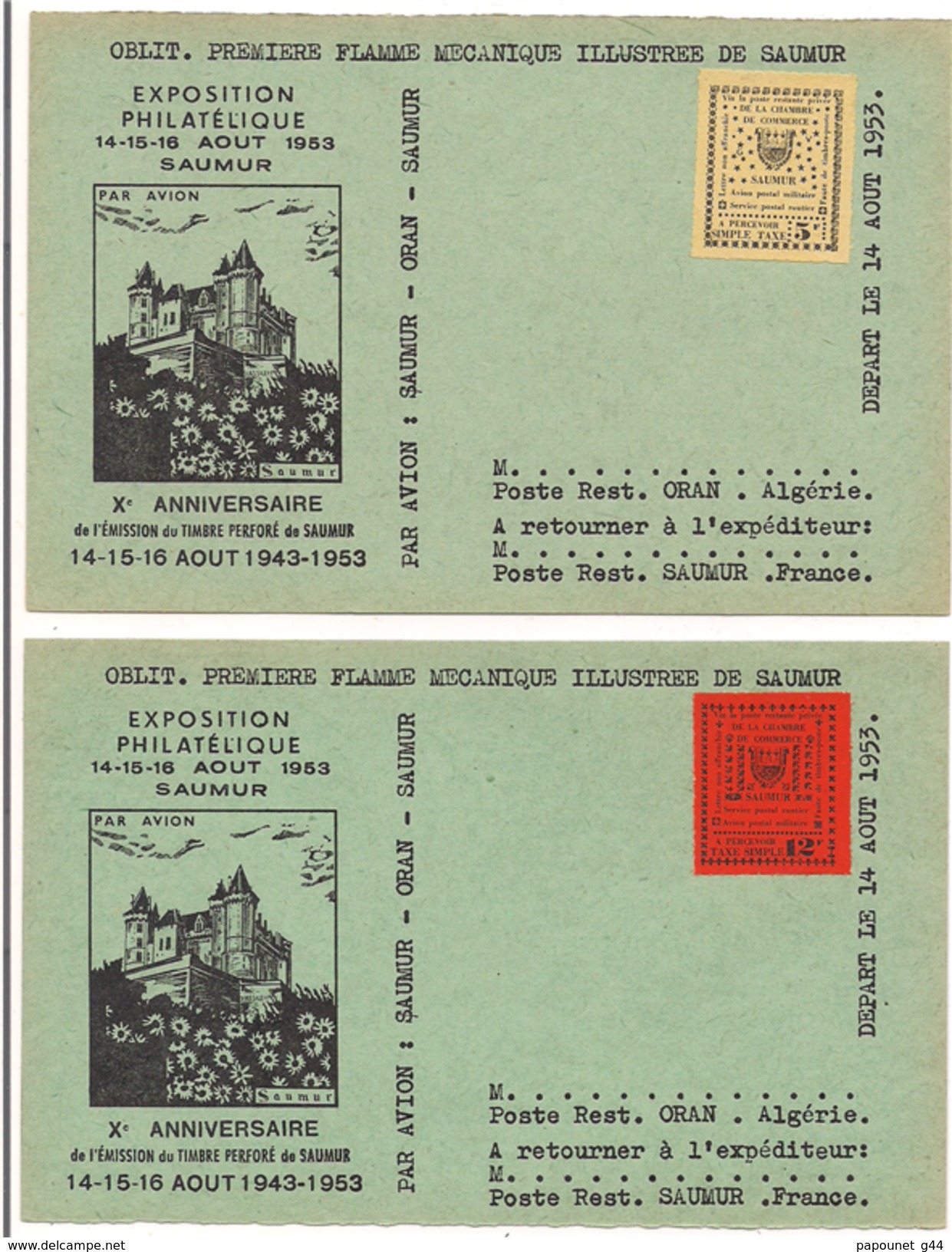 Lot De 4 CP Exposition Philatélique 1953 Saumur AvecTimbre De Grève Pour Le X Anniversaire - Other & Unclassified