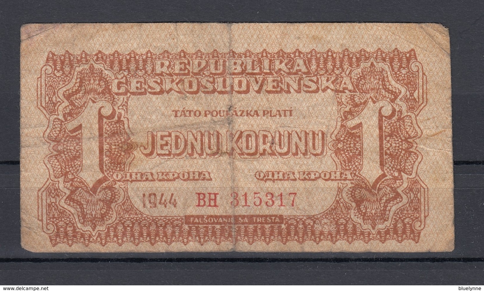 Tschechoslowakei /Ceskoslovenska Banknote 1 Koruna 1944 - Checoslovaquia