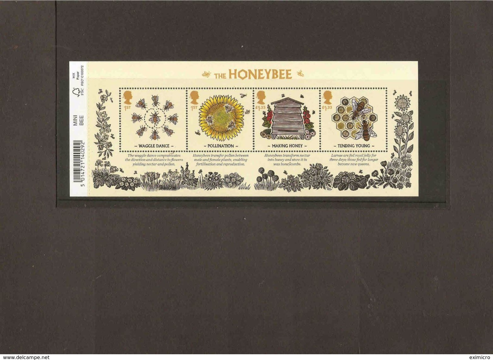 GREAT BRITAIN 2015 THE HONEYBEE MINIATURE SHEET WITH BARCODE UNMOUNTED MINT - Blocks & Miniature Sheets