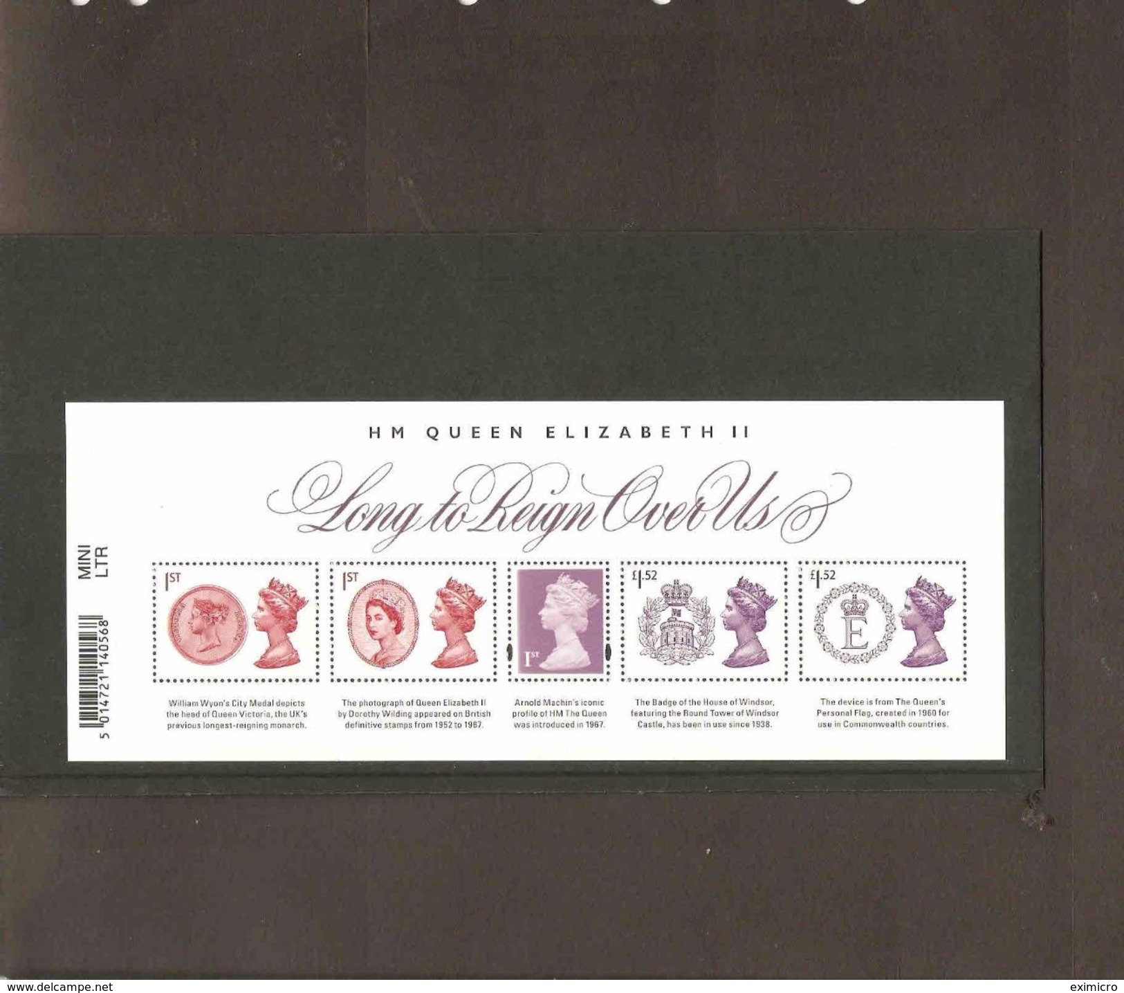 GREAT BRITAIN 2015 QE II LONG TO REIGN OVER US MINIATURE SHEET UNMOUNTED MINT - Blocks & Miniature Sheets