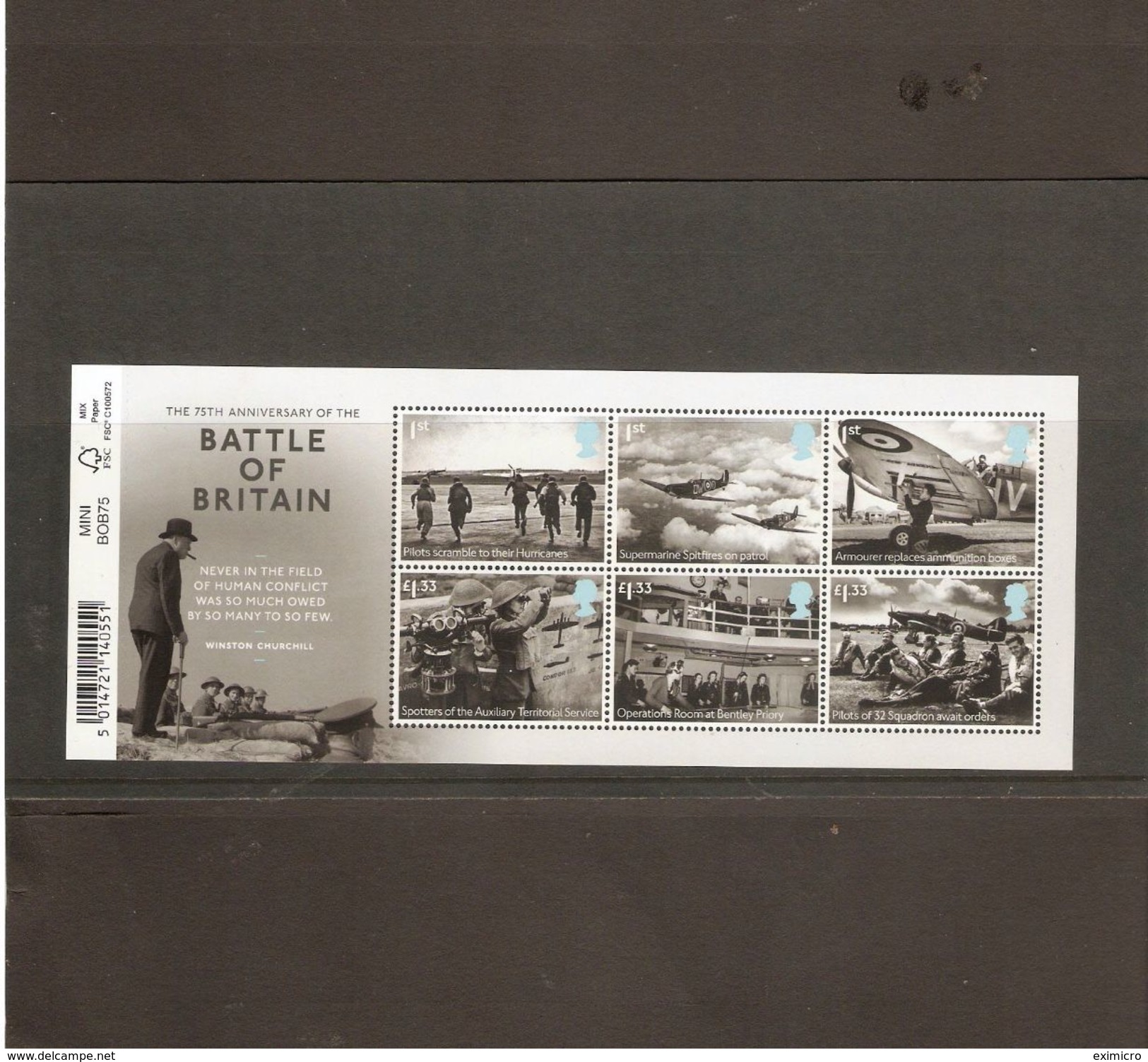 GREAT BRITAIN 2015 75TH ANNIVERSARY OF THE BATTLE OF BRITAIN WITH BARCODE MINIATURE SHEET UNMOUNTED MINT - Blocks & Miniature Sheets