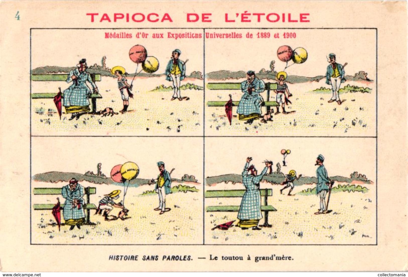 19 Cartes Litho Chromos TRES ANCIENS C1890, Comme Bandes Dessinés, Publicitaires Tapioca; Imprimeur COURBE ROUZET - Sérigraphies & Lithographies