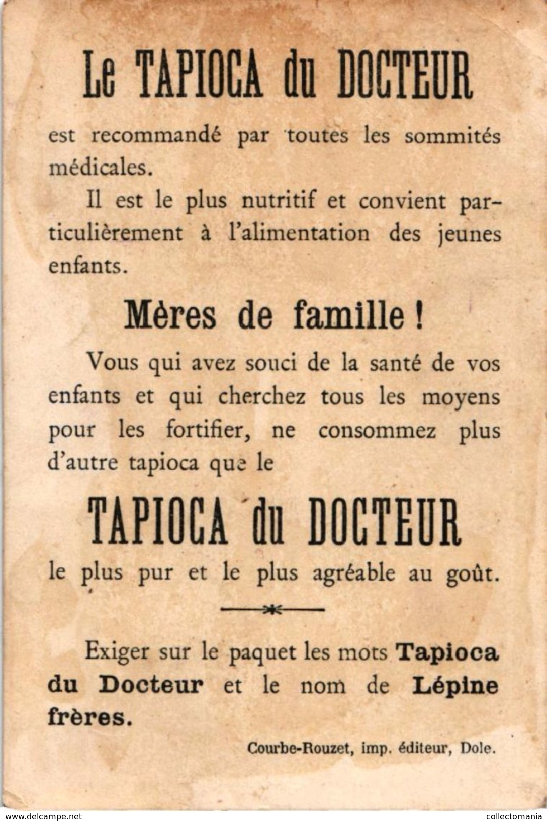 19 cartes litho chromos TRES ANCIENS c1890, comme bandes dessinés, publicitaires Tapioca; imprimeur COURBE ROUZET