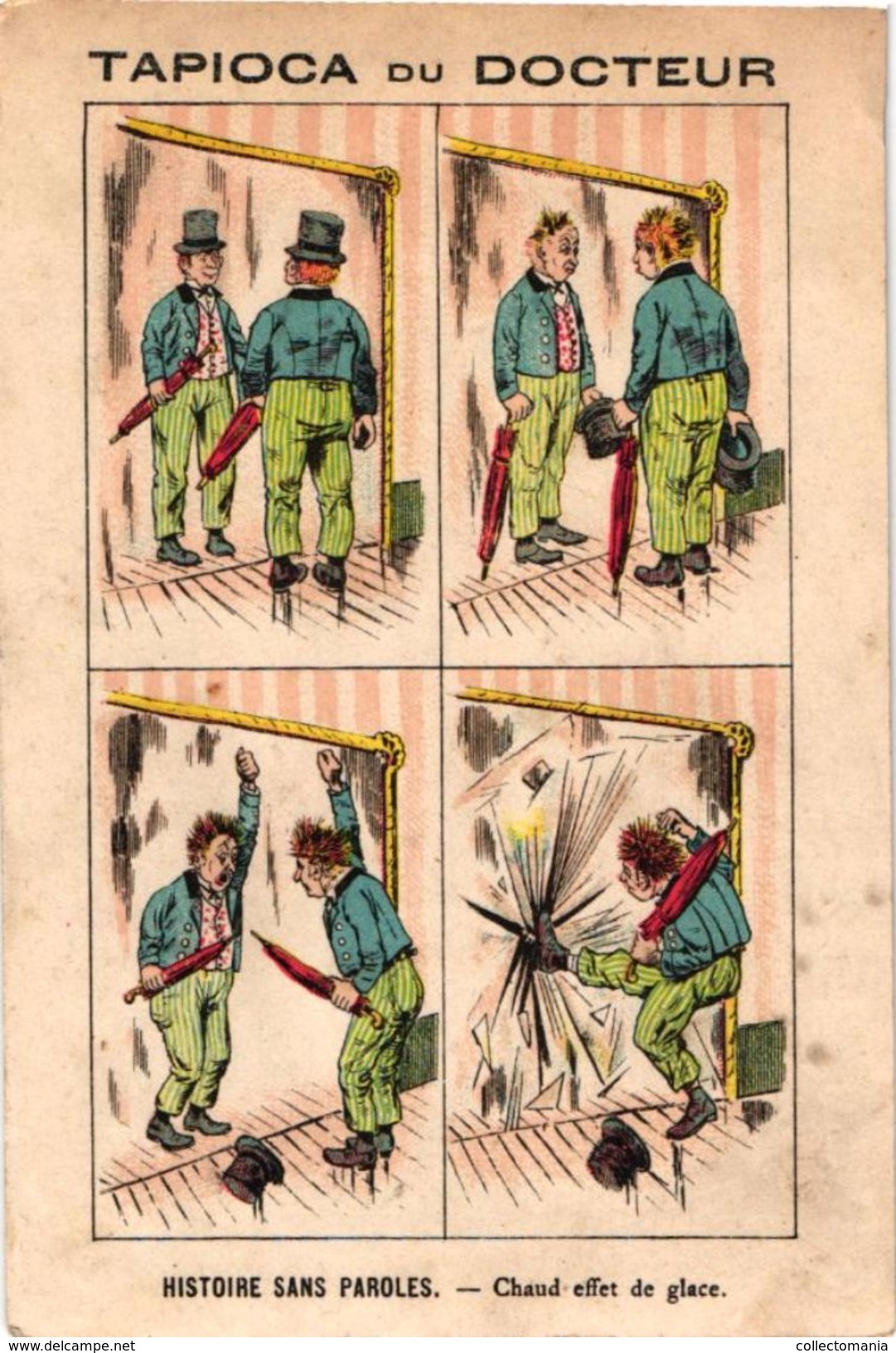 19 cartes litho chromos TRES ANCIENS c1890, comme bandes dessinés, publicitaires Tapioca; imprimeur COURBE ROUZET