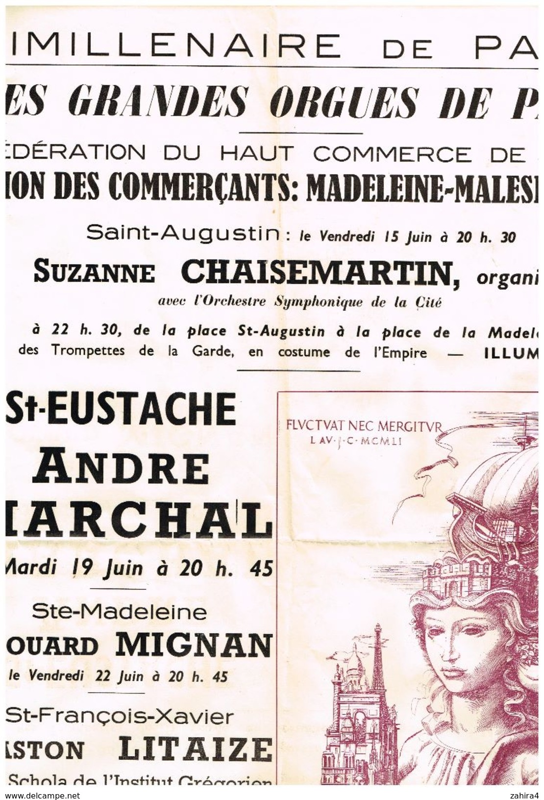 Bimillenaire De Paris Grandes Orgues De Paris Haut Commerce Paris Union Madeleine-Malesherbes St-Augustin S.Chaisemartin - Affiches