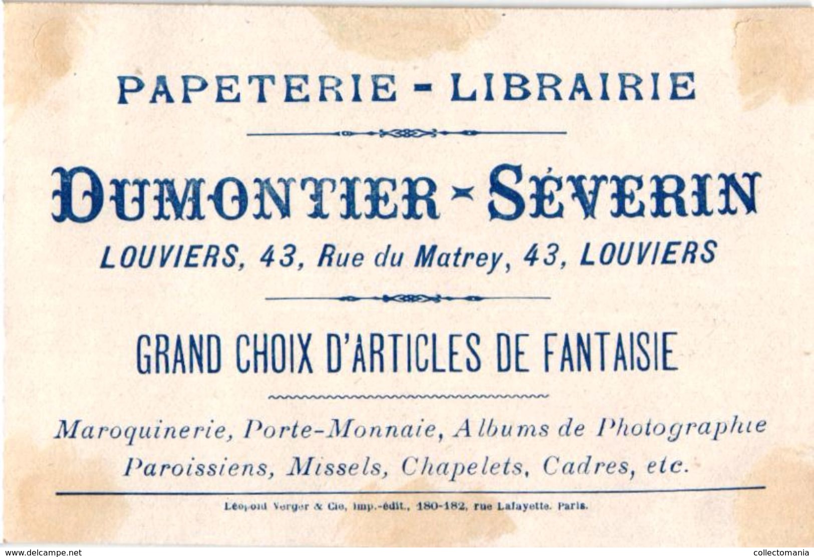 10 chromos PUB librarie 1890 publicitaires VERGER Dumontier Séverin LOUVIERS facteurs lettres cartes postales POST