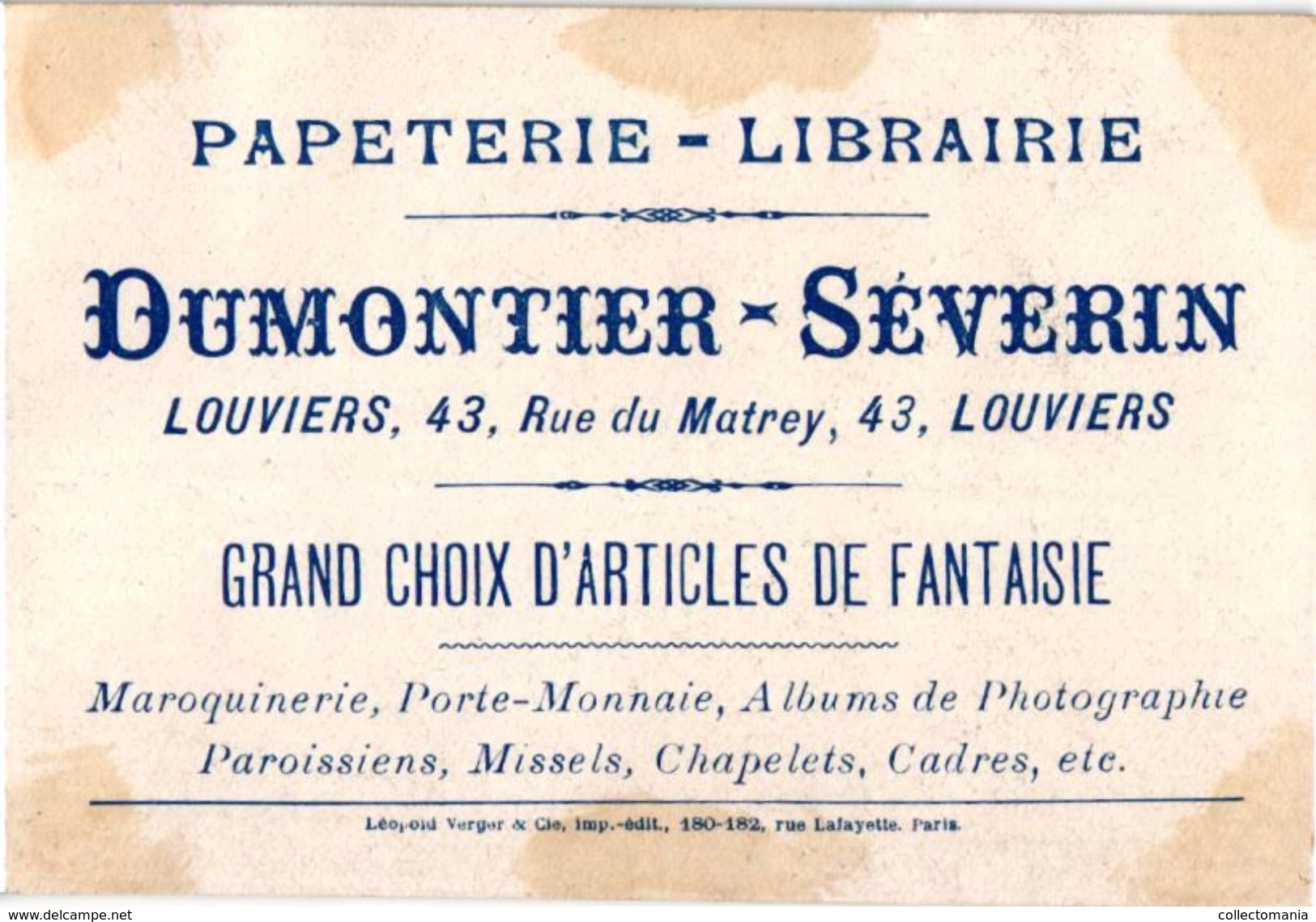 10 chromos PUB librarie 1890 publicitaires VERGER Dumontier Séverin LOUVIERS facteurs lettres cartes postales POST