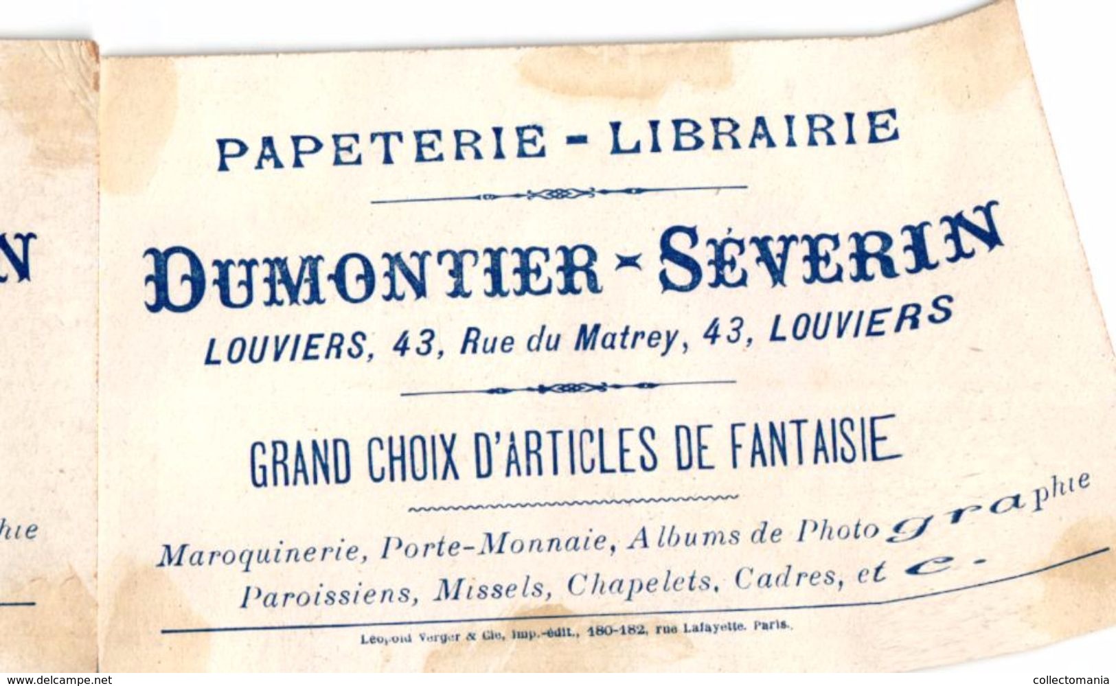 10 chromos PUB librarie 1890 publicitaires VERGER Dumontier Séverin LOUVIERS facteurs lettres cartes postales POST