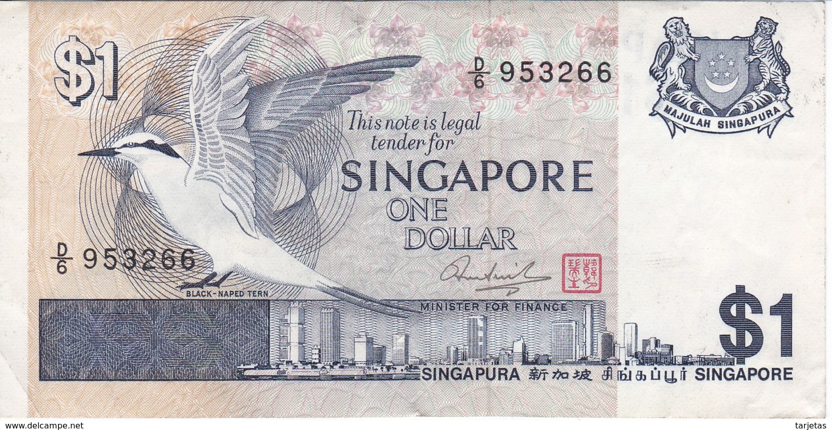 BILLETE DE SINGAPORE DE $1   (BANKNOTE) PAJARO-BIRD - Singapore