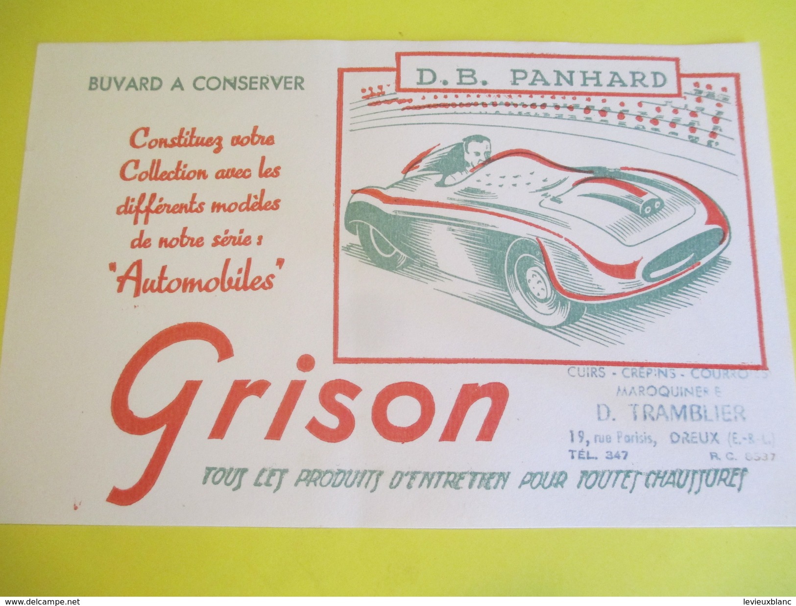 Buvard Publicitaire/GRISON/Entretien Chaussures/Automobiles/DB Panhard/Dreux/Années 50                            BUV286 - Chaussures