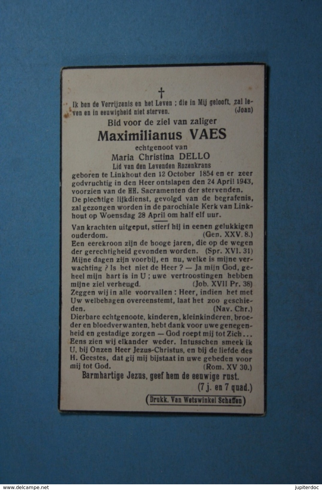 Maximilianus Vaes épx Dello Linkhout 1854 1943 /040/ - Imágenes Religiosas