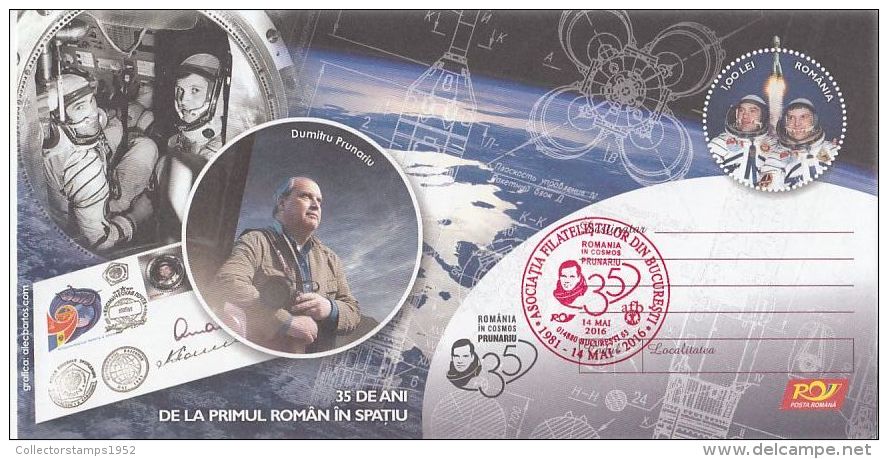 5432FM- DUMITRU PRUNARIU, FIRST ROMANIAN IN SPACE, COSMOS, COVER STATIONERY, 2016, ROMANIA - Europe