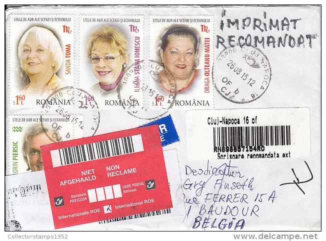 62190- ACTORS, OLYMPIC GAMES, FLOWERS, STAMPS ON REGISTERED COVER, 2015, ROMANIA - Covers & Documents